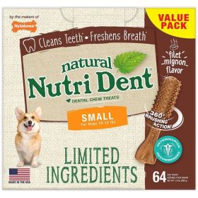 Nylabone Natural Nutri Dent Filet Mignon Dental Chews  Limited Ingredients (Option: Small  64 count)