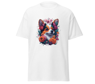 T-shirt flower dog design merchyprint dog lovers (Color: White, size: S)